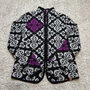 Neve Merino Wool Womens Large Geometric Cardigan Jacket Warm Winter
